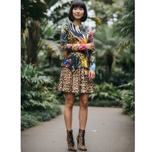 Roberto Cavalli  printed silk satin peplum mini dress Size 42 IT, 6 US New